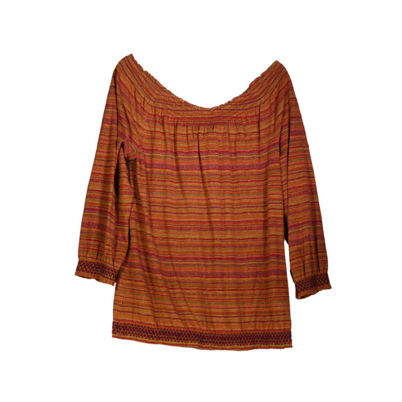Lauren Ralph Lauren Knit Top Womens Size M Brown Smocked Button Detail Boho - Picture 9 of 10